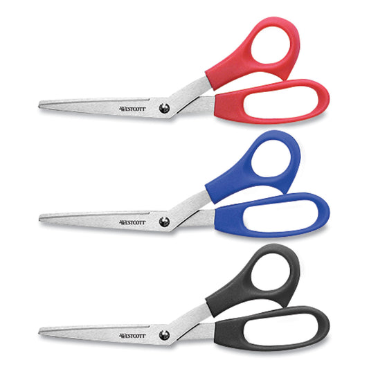 Westcott All Purpose Value Stainless Steel Scissors, 8" Long, 3" Cut Length, Offset Assorted Color Handles, 3/Pack (13023)