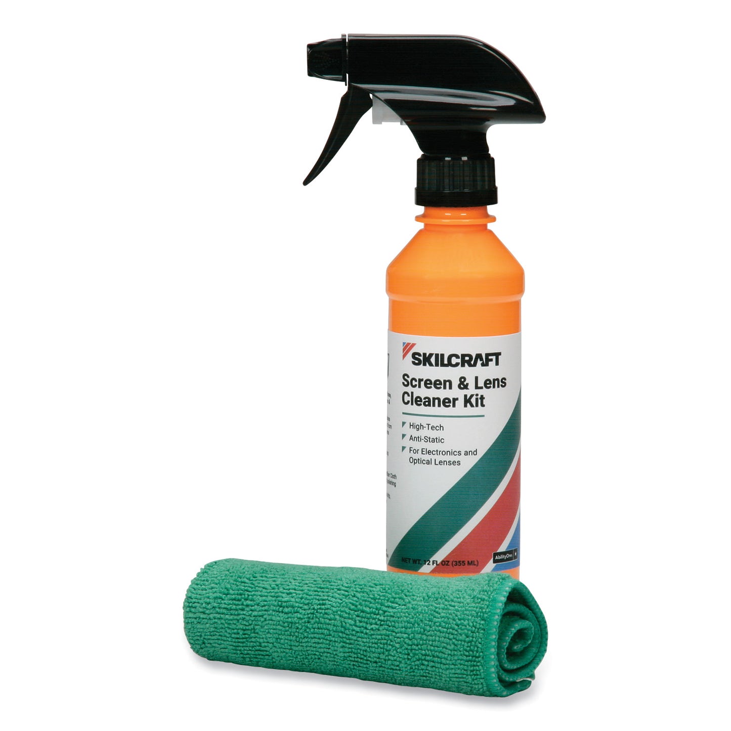 AbilityOne 6850016831761, SKILCRAFT Screen and Lens Cleaner Kit, 12 oz Spray/Microfiber Cloth