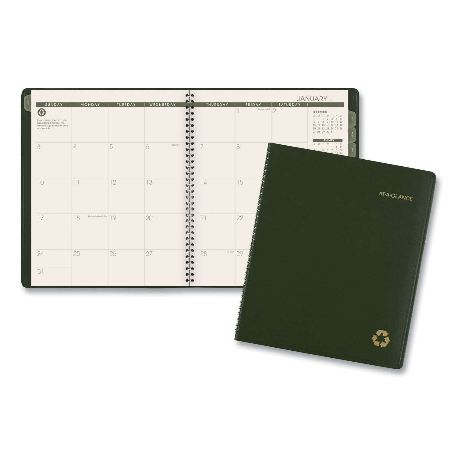 AT-A-GLANCE Recycled Monthly Planner, 11 x 9, Green Cover, 13-Month: Jan 2025 to Jan 2026 (70260G60)