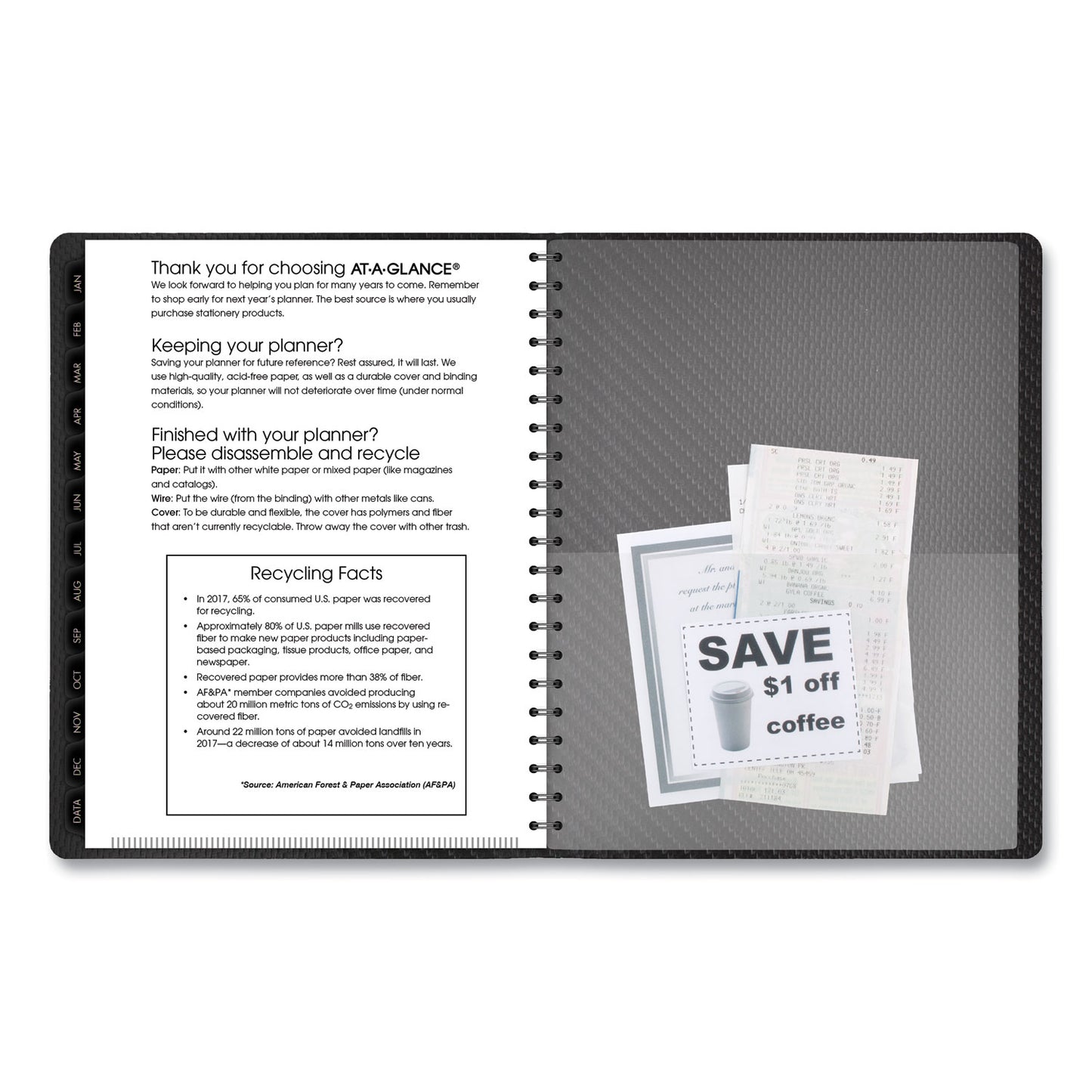 AT-A-GLANCE Contemporary Weekly/Monthly Planner, Vertical-Column Format, 11 x 8.25, Graphite Cover, 12-Month (Jan to Dec): 2025 (70950X45)