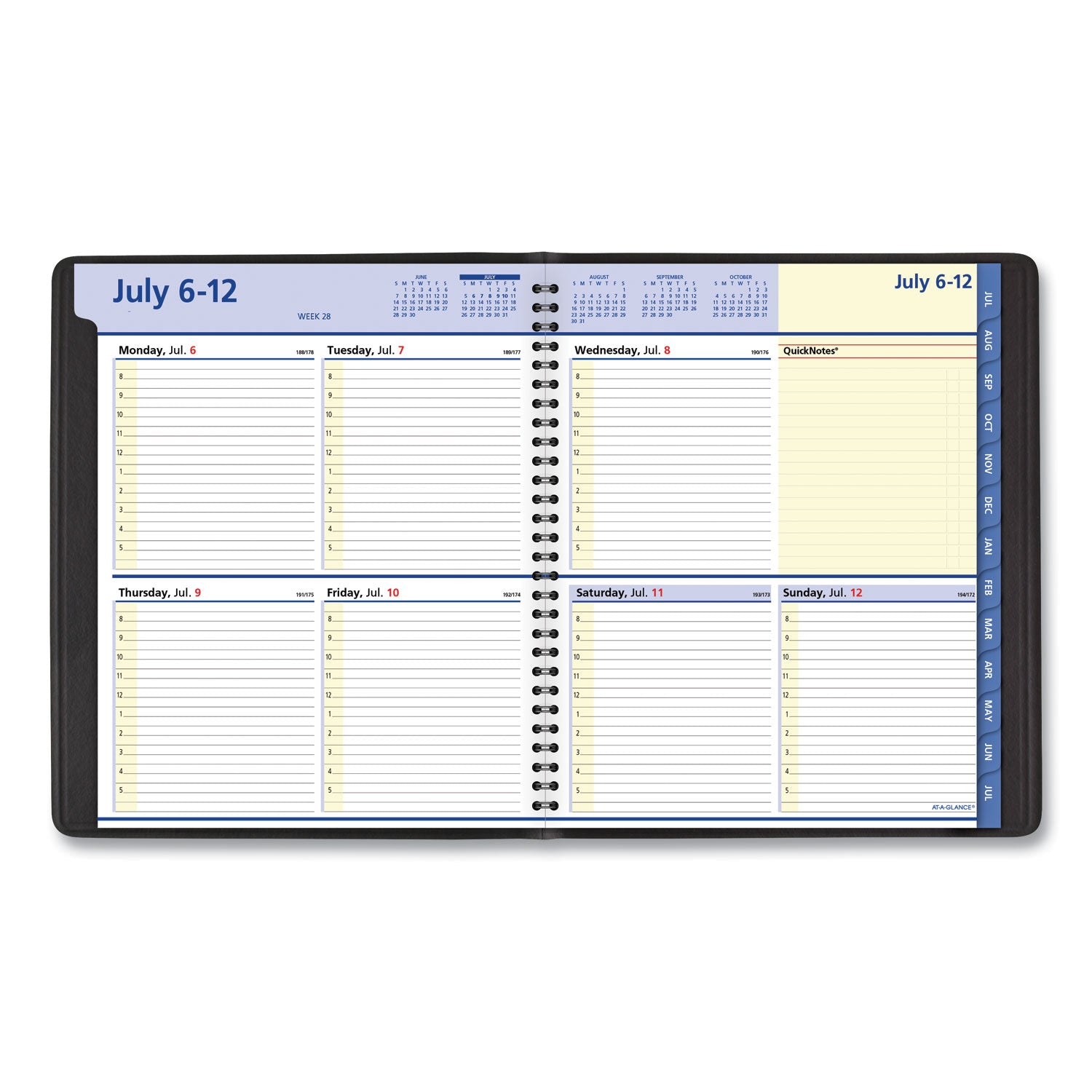 AT-A-GLANCE QuickNotes Weekly/Monthly Planner, 10 x 8, Black Cover, 12-Month (July to June): 2024 to 2025 (761105)