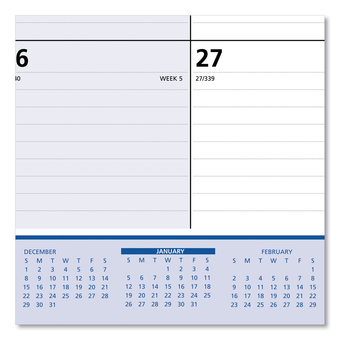 AT-A-GLANCE QuickNotes Desk Pad, 22 x 17, White/Blue/Yellow Sheets, Black Binding, Clear Corners, 13-Month: Jan 2025 to Jan 2026 (SK70000)