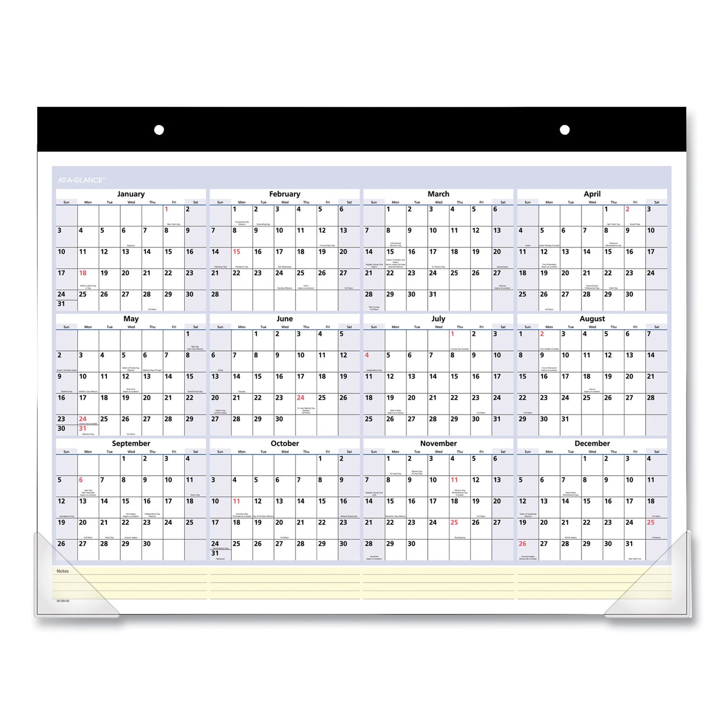 AT-A-GLANCE QuickNotes Desk Pad, 22 x 17, White/Blue/Yellow Sheets, Black Binding, Clear Corners, 13-Month: Jan 2025 to Jan 2026 (SK70000)