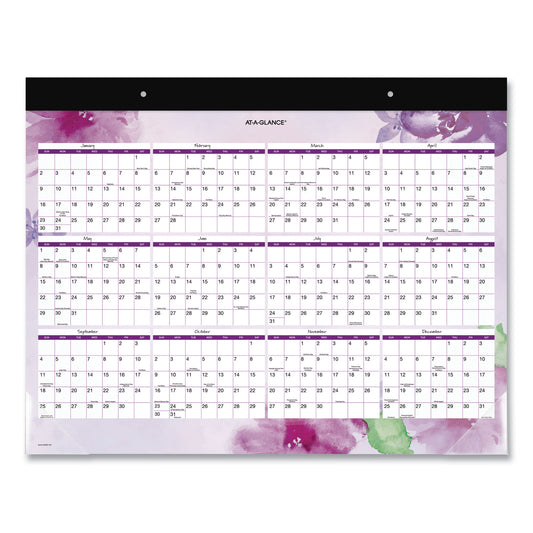 AT-A-GLANCE Beautiful Day Desk Pad Calendar, Floral Artwork, 21.75 x 17, Assorted Color Sheets, Black Binding, 12-Month (Jan-Dec): 2025 (SK38704)