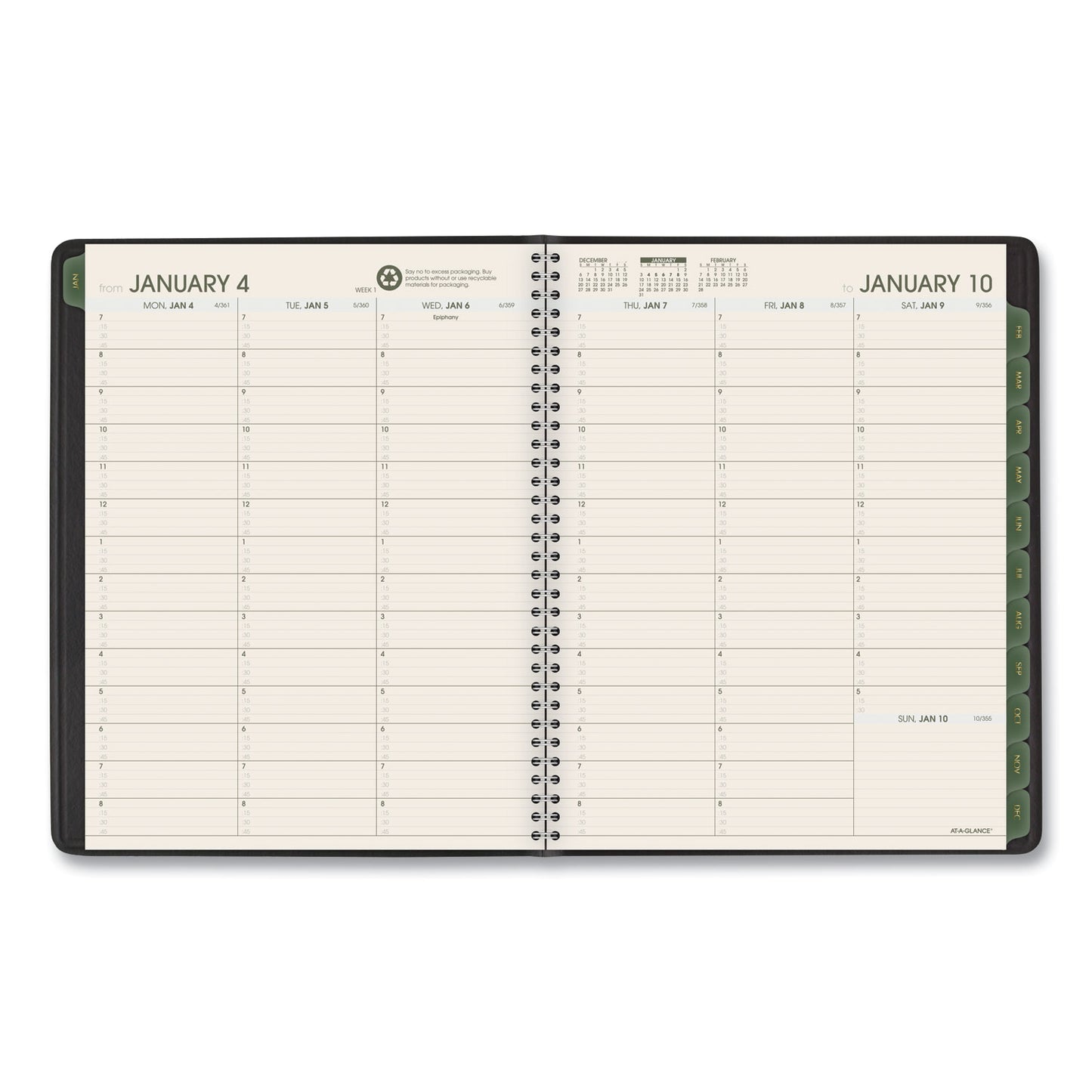 AT-A-GLANCE Recycled Weekly Vertical-Column Format Appointment Book, 8.75 x 7, Black Cover, 12-Month (Jan to Dec): 2025 (70951G05)