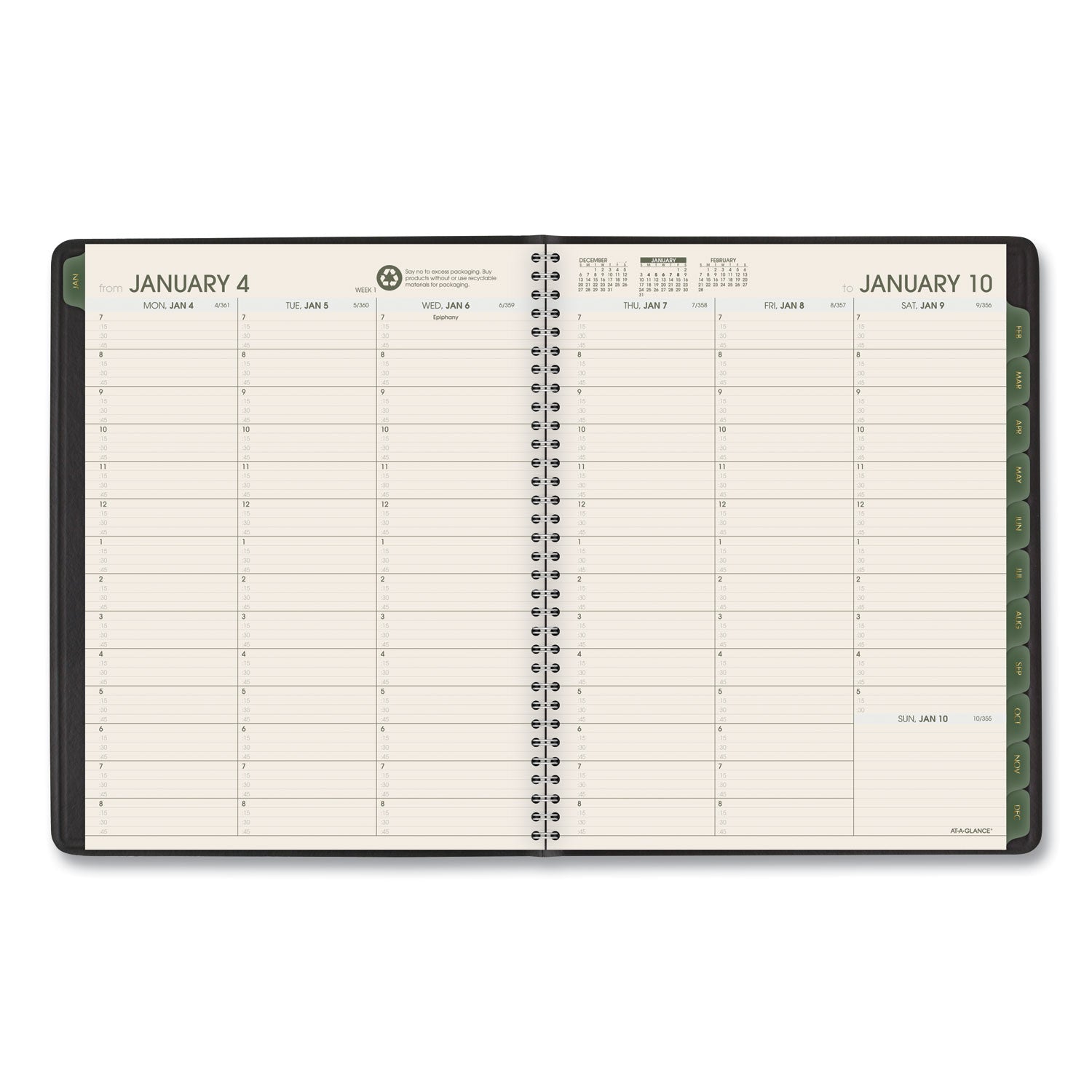 AT-A-GLANCE Recycled Weekly Vertical-Column Format Appointment Book, 8.75 x 7, Black Cover, 12-Month (Jan to Dec): 2025 (70951G05)