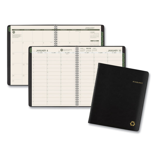 AT-A-GLANCE Recycled Weekly Vertical-Column Format Appointment Book, 8.75 x 7, Black Cover, 12-Month (Jan to Dec): 2025 (70951G05)