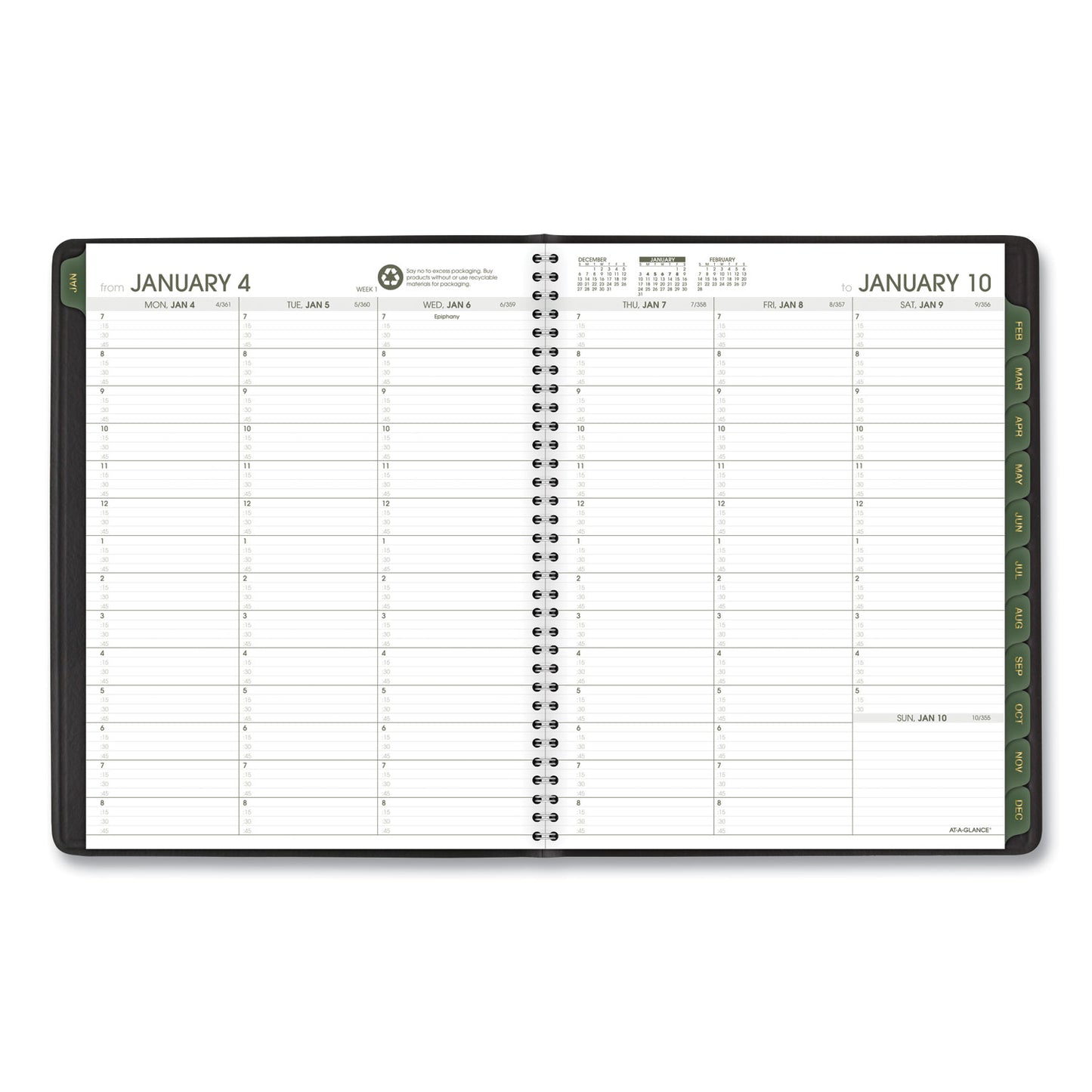 AT-A-GLANCE Recycled Weekly Vertical-Column Format Appointment Book, 11 x 8.25, Black Cover, 12-Month (Jan to Dec): 2025 (70950G05)