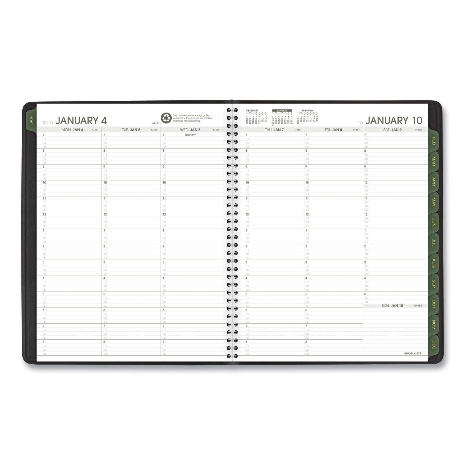 AT-A-GLANCE Recycled Weekly Vertical-Column Format Appointment Book, 11 x 8.25, Black Cover, 12-Month (Jan to Dec): 2025 (70950G05)