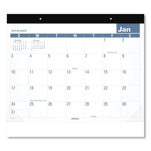 AT-A-GLANCE Easy-to-Read Monthly Desk Pad, 22 x 17, White/Blue Sheets, Black Binding, Clear Corners, 12-Month (Jan to Dec): 2025 (SKLP2432)