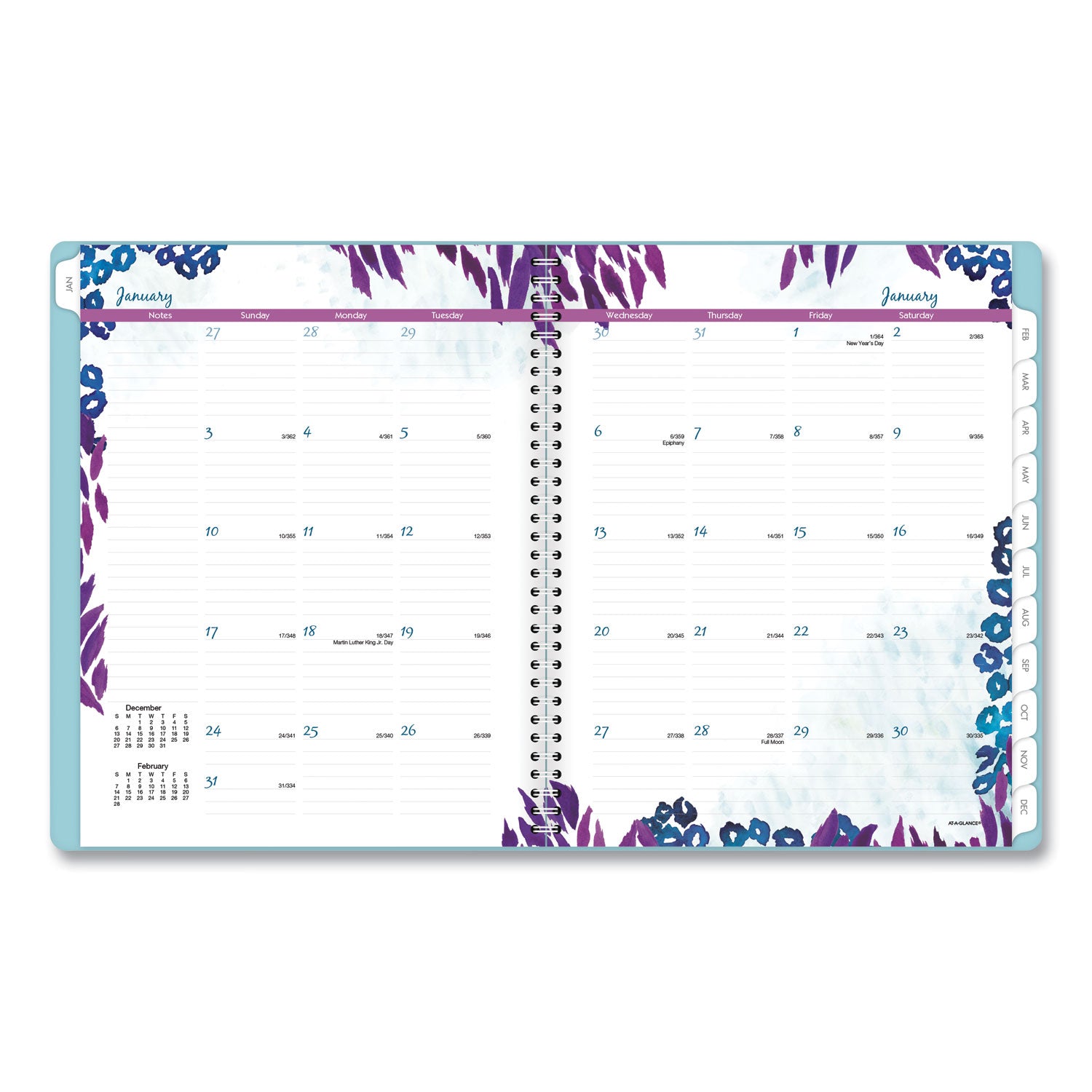 AT-A-GLANCE Wild Washes Weekly/Monthly Planner, Flora and Fauna Artwork, 11 x 8.5, Blue Cover, 13-Month: Jan 2025 to Jan 2026 (523905)