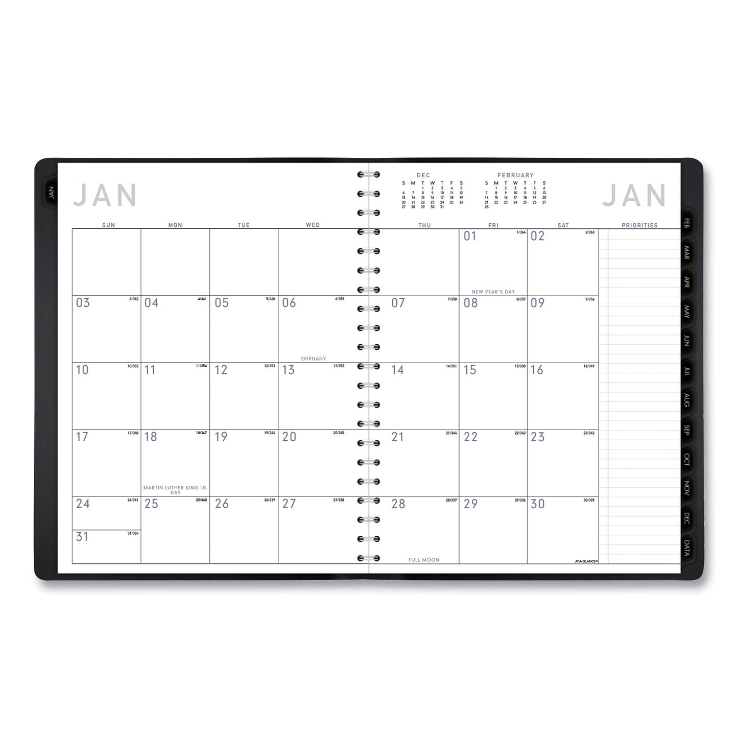 AT-A-GLANCE Contemporary Weekly/Monthly Planner, Vertical-Column Format, 11 x 8.25, Black Cover, 12-Month (Jan to Dec): 2025 (70950X05)