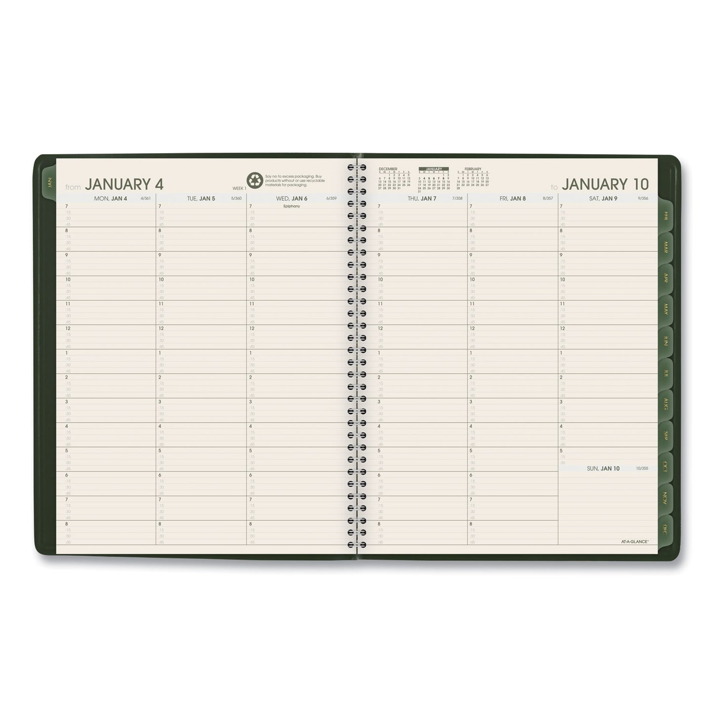 AT-A-GLANCE Recycled Weekly Vertical-Column Format Appointment Book, 11 x 8.25, Green Cover, 12-Month (Jan to Dec): 2025 (70950G60)