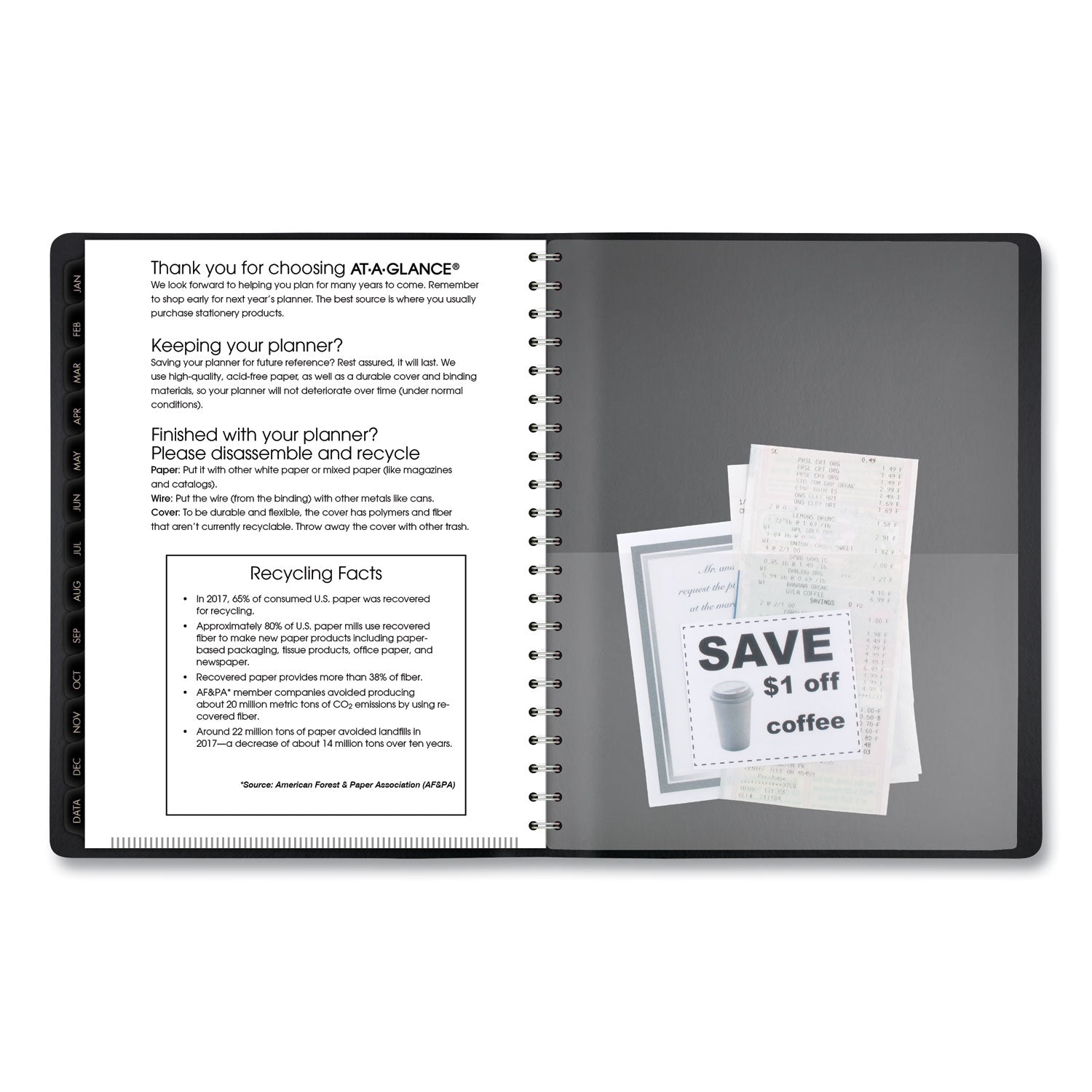 AT-A-GLANCE Contemporary Weekly/Monthly Planner, Vertical-Column Format, 11 x 8.25, Black Cover, 12-Month (Jan to Dec): 2025 (70950X05)