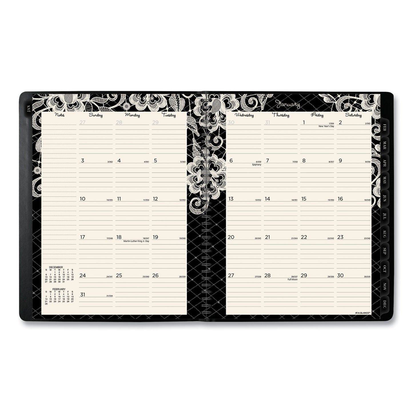 AT-A-GLANCE Lacey Weekly Block Format Professional Appointment Book, Lacey Artwork, 11 x 8.5, Black/White, 13-Month: Jan 2025 to Jan 2026 (541905)