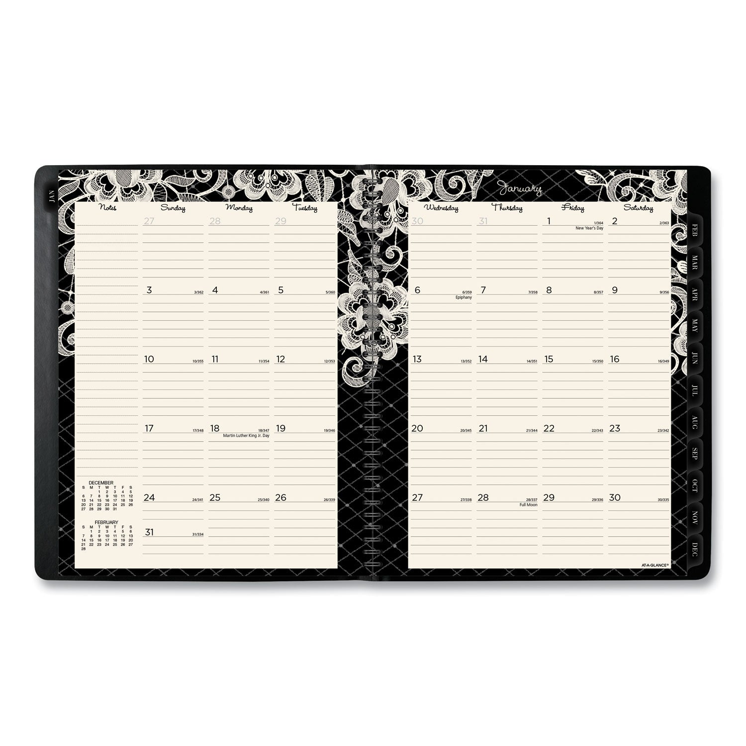 AT-A-GLANCE Lacey Weekly Block Format Professional Appointment Book, Lacey Artwork, 11 x 8.5, Black/White, 13-Month: Jan 2025 to Jan 2026 (541905)