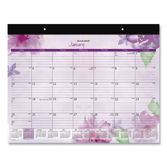 AT-A-GLANCE Beautiful Day Desk Pad Calendar, Floral Artwork, 21.75 x 17, Assorted Color Sheets, Black Binding, 12-Month (Jan-Dec): 2025 (SK38704)