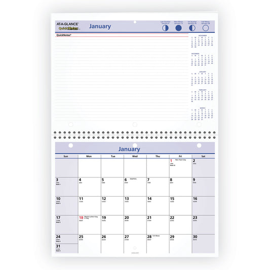 AT-A-GLANCE QuickNotes Desk/Wall Calendar, 3-Hole Punched, 11 x 8, White/Blue/Yellow Sheets, 12-Month (Jan to Dec): 2025 (PM5028)