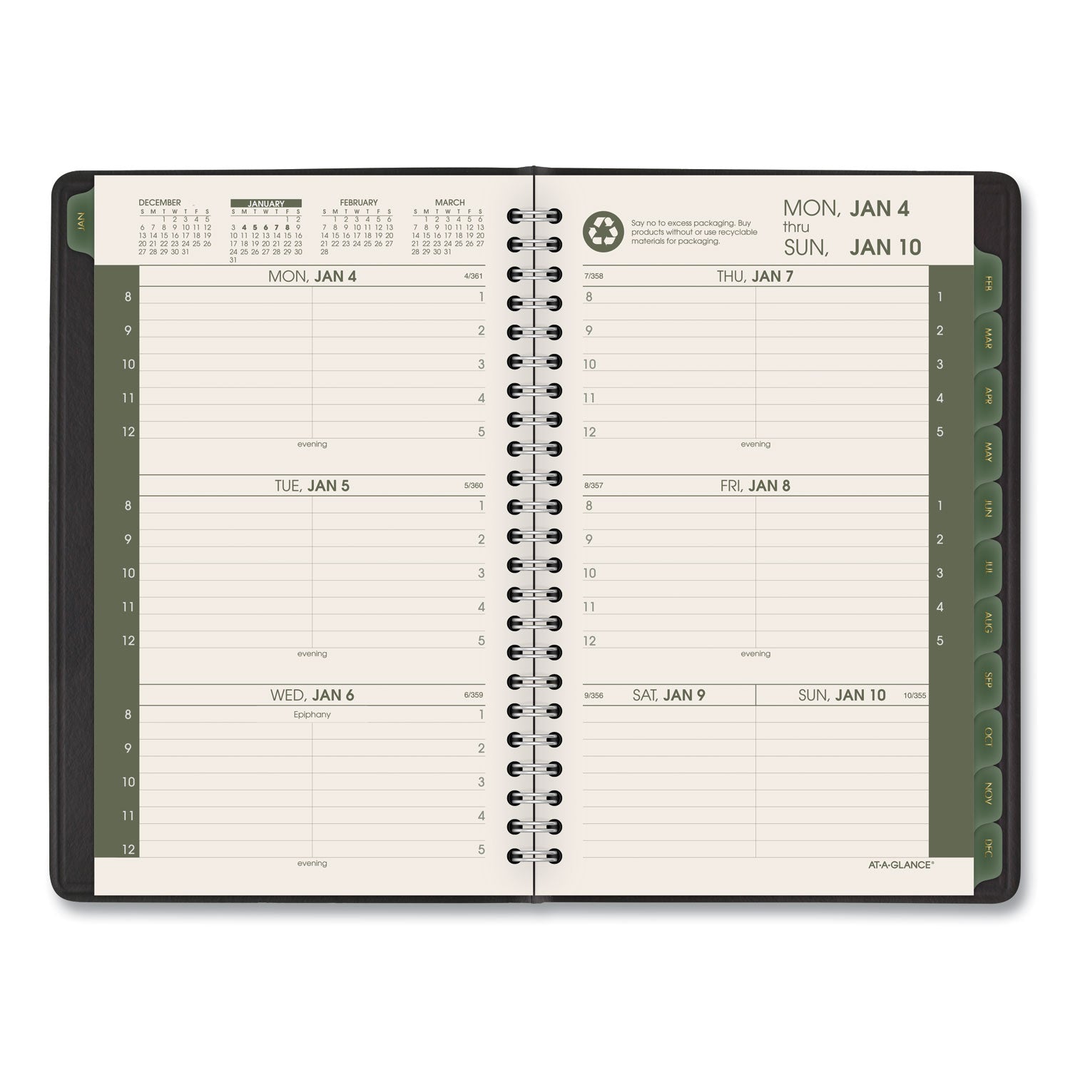 AT-A-GLANCE Recycled Weekly Block Format Appointment Book, 8.5 x 5.5, Black Cover, 12-Month (Jan to Dec): 2025 (70100G05)