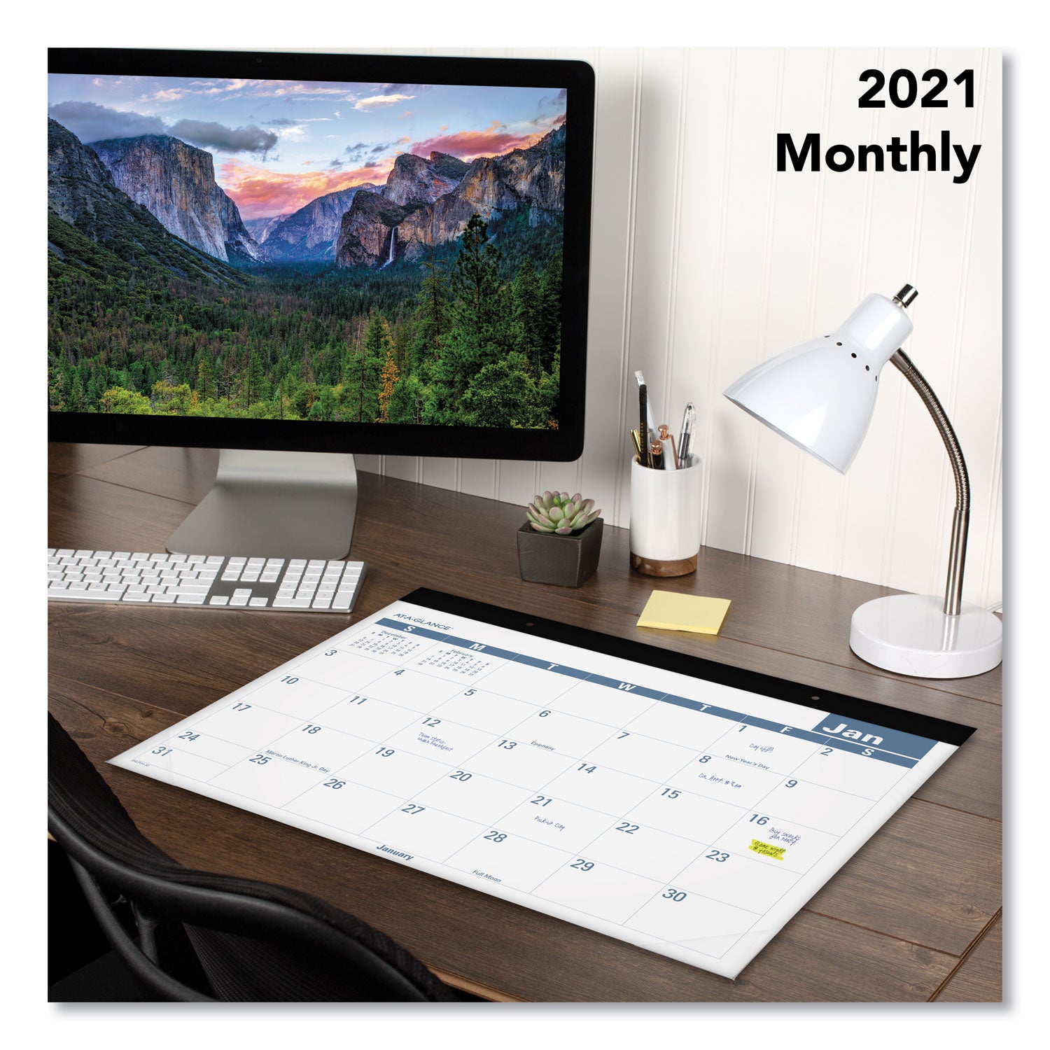 AT-A-GLANCE Easy-to-Read Monthly Desk Pad, 22 x 17, White/Blue Sheets, Black Binding, Clear Corners, 12-Month (Jan to Dec): 2025 (SKLP2432)