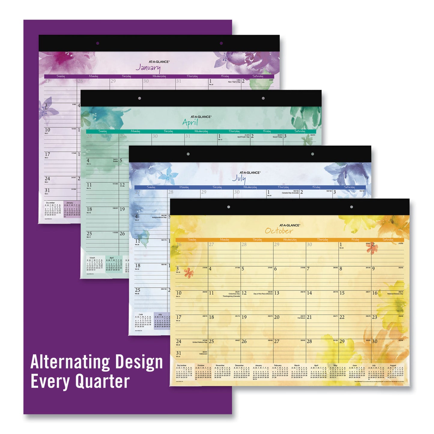 AT-A-GLANCE Beautiful Day Desk Pad Calendar, Floral Artwork, 21.75 x 17, Assorted Color Sheets, Black Binding, 12-Month (Jan-Dec): 2025 (SK38704)