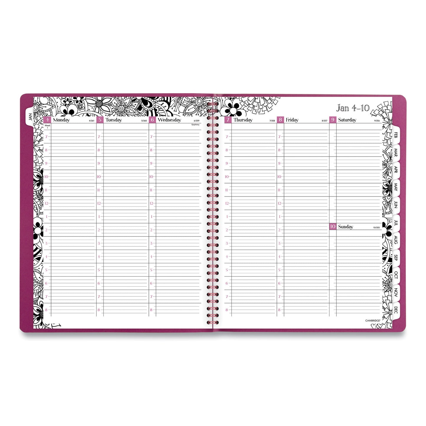 Cambridge Floradoodle Weekly/Monthly Professional Planner, Floral Artwork, 11 x 8.5, Black/White Cover, 12-Month (Jan-Dec): 2025 (589905)