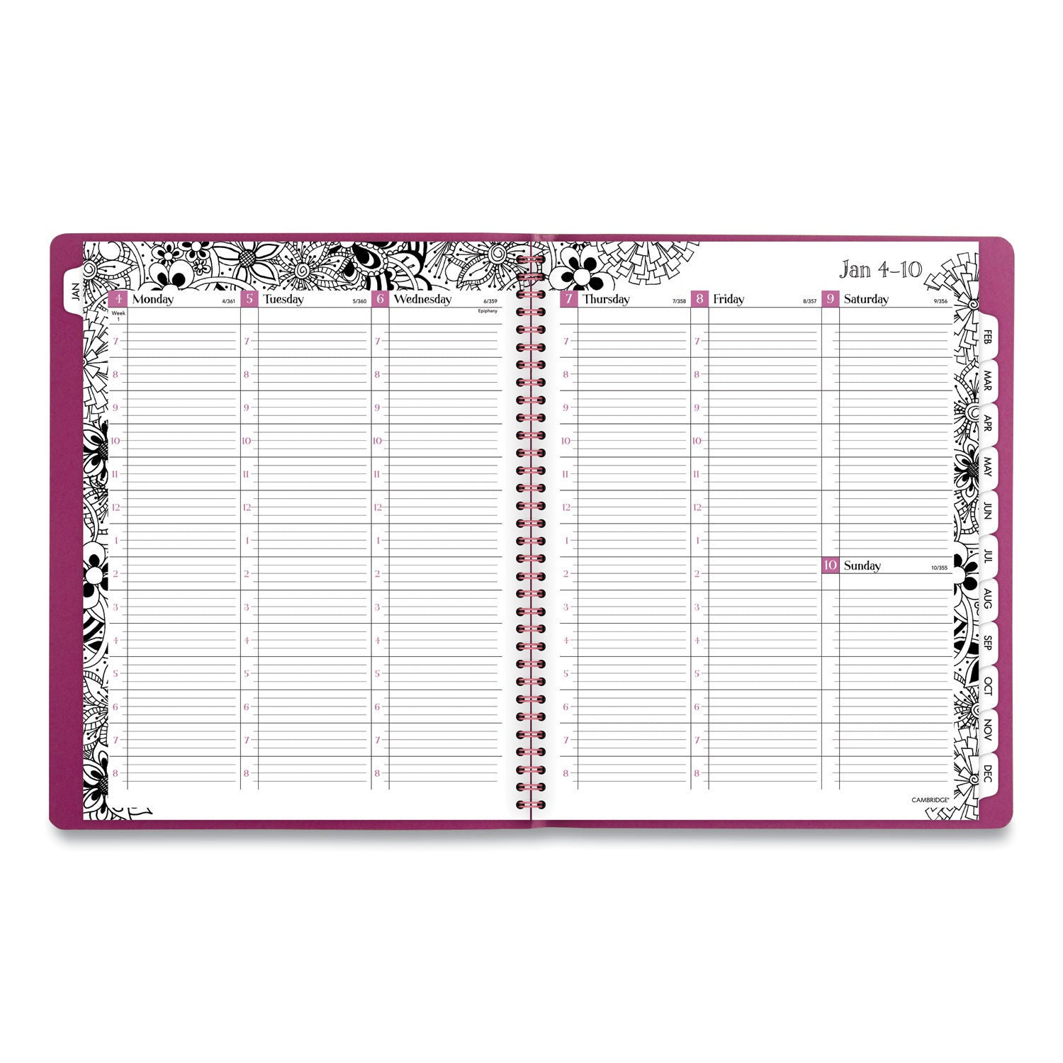 Cambridge Floradoodle Weekly/Monthly Professional Planner, Floral Artwork, 11 x 8.5, Black/White Cover, 12-Month (Jan-Dec): 2025 (589905)