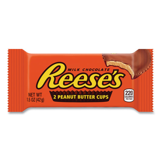 Reese's Peanut Butter Cups Bar, Full Size, 1.5 oz Bar, 2 Cups/Bar, 36 Bars/Box (20900149)