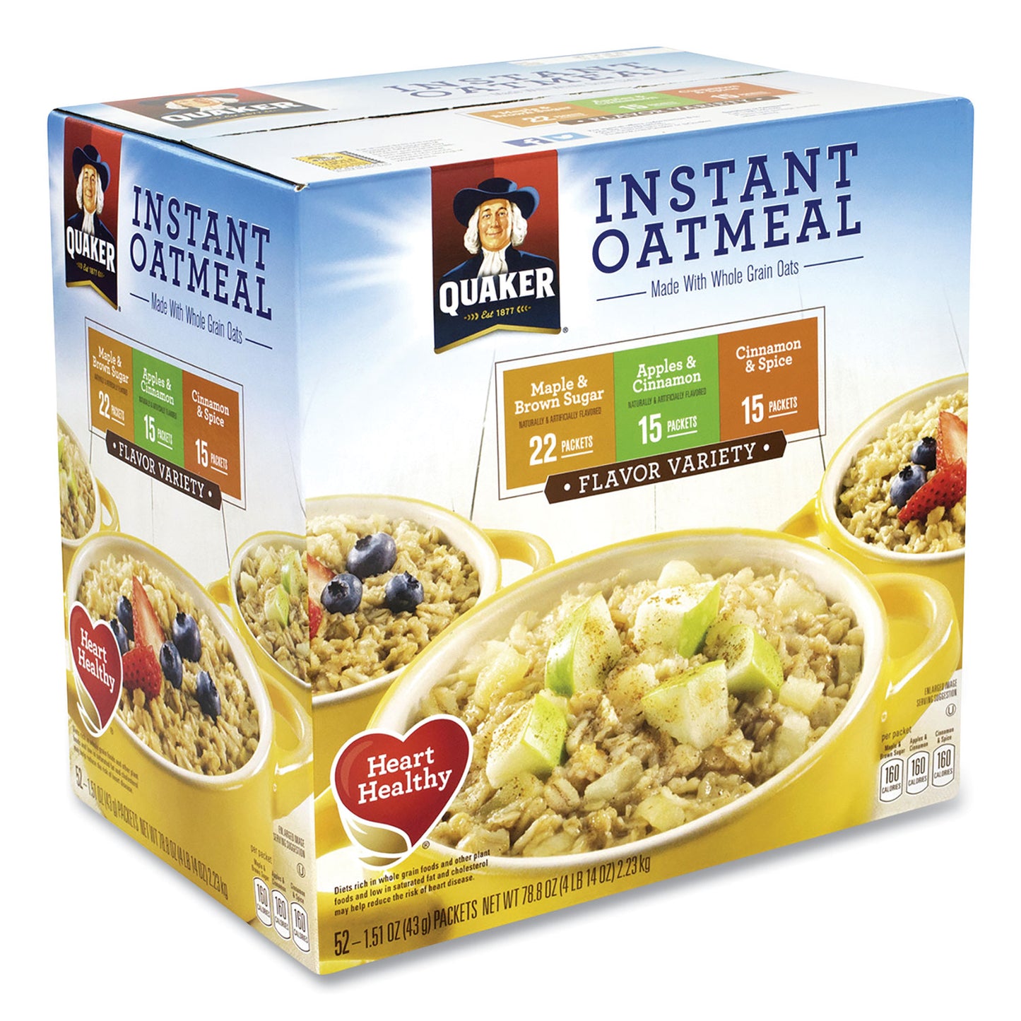 Quaker Instant Oatmeal, Assorted Varieties, 1.51 oz Envelope, 52/Carton (22000482)