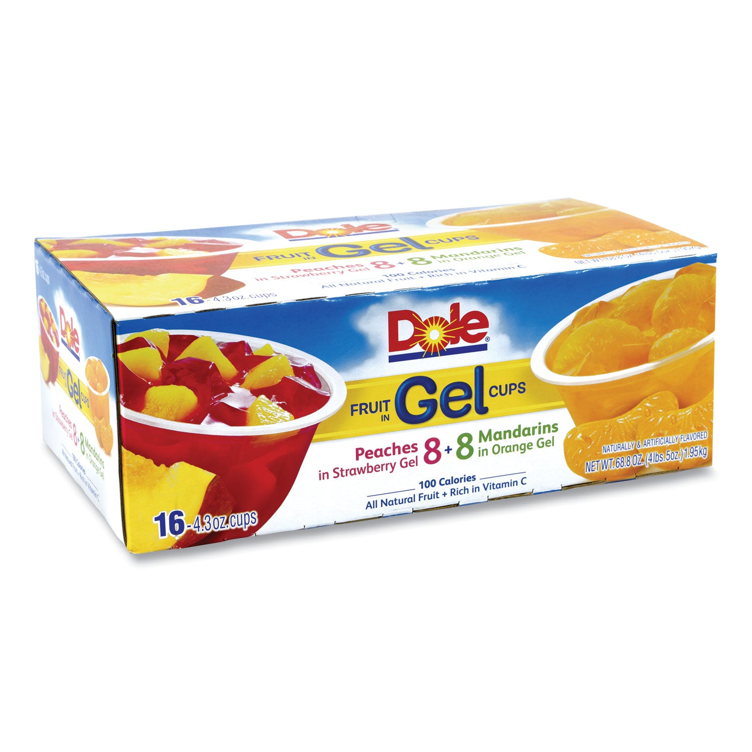 Dole Fruit in Gel Cups, Mandarins/Orange, Peaches/Strawberry, 4.3 oz Cups, 16 Cups/Carton (22000473)