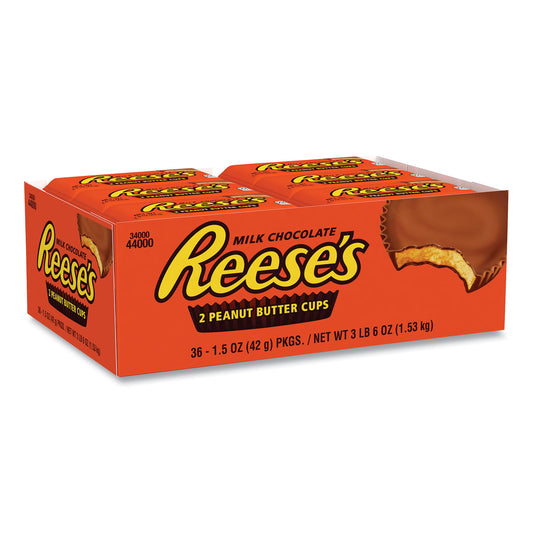 Reese's Peanut Butter Cups Bar, Full Size, 1.5 oz Bar, 2 Cups/Bar, 36 Bars/Box (20900149)