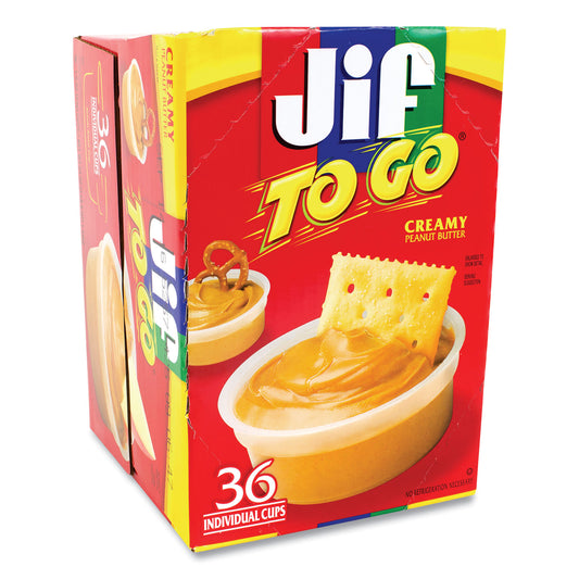 Jif Spreads, Creamy Peanut Butter, 1.5 oz Cup, 36 Cups/Box (22000535)