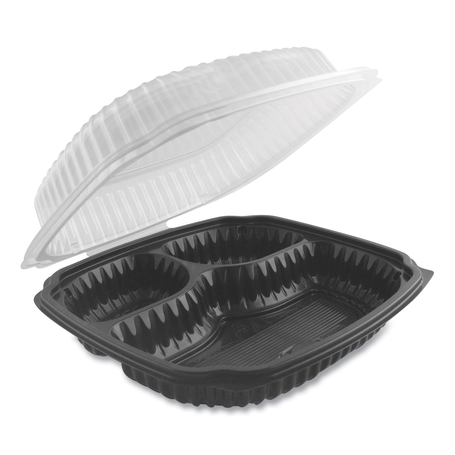 Anchor Packaging Culinary Lites Microwavable 3-Compartment Container, 20 oz/5 oz/ 5 oz, 9 x 9 x 3.13, Clear/Black, Plastic, 100/Carton (4699931)