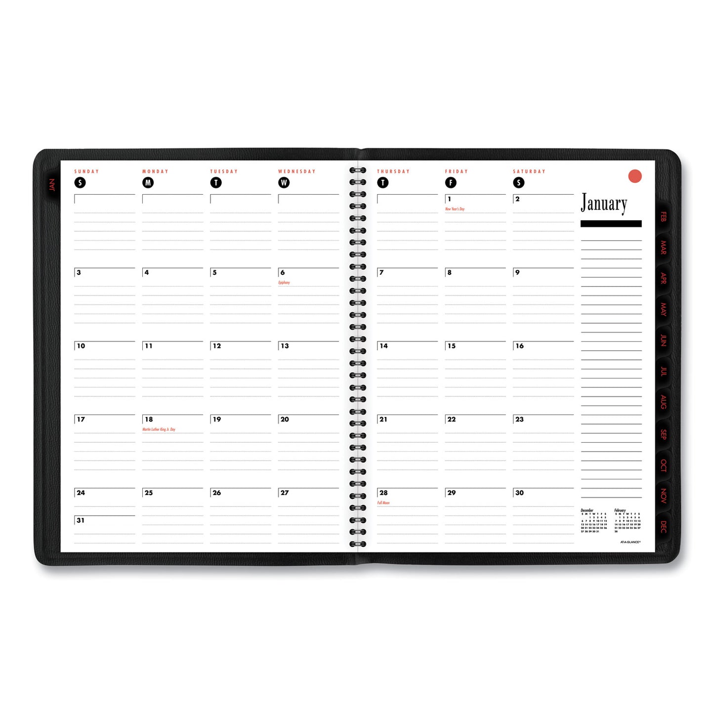AT-A-GLANCE 800 Range Weekly/Monthly Appointment Book, 11 x 8.25, Black Cover, 12-Month (Jan to Dec): 2025 (7086405)