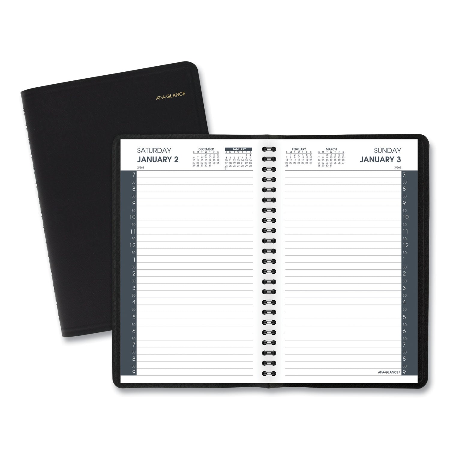 AT-A-GLANCE Daily Appointment Book with 30-Minute Appointments, 8 x 5, Black Cover, 12-Month (Jan to Dec): 2025 (7020705)