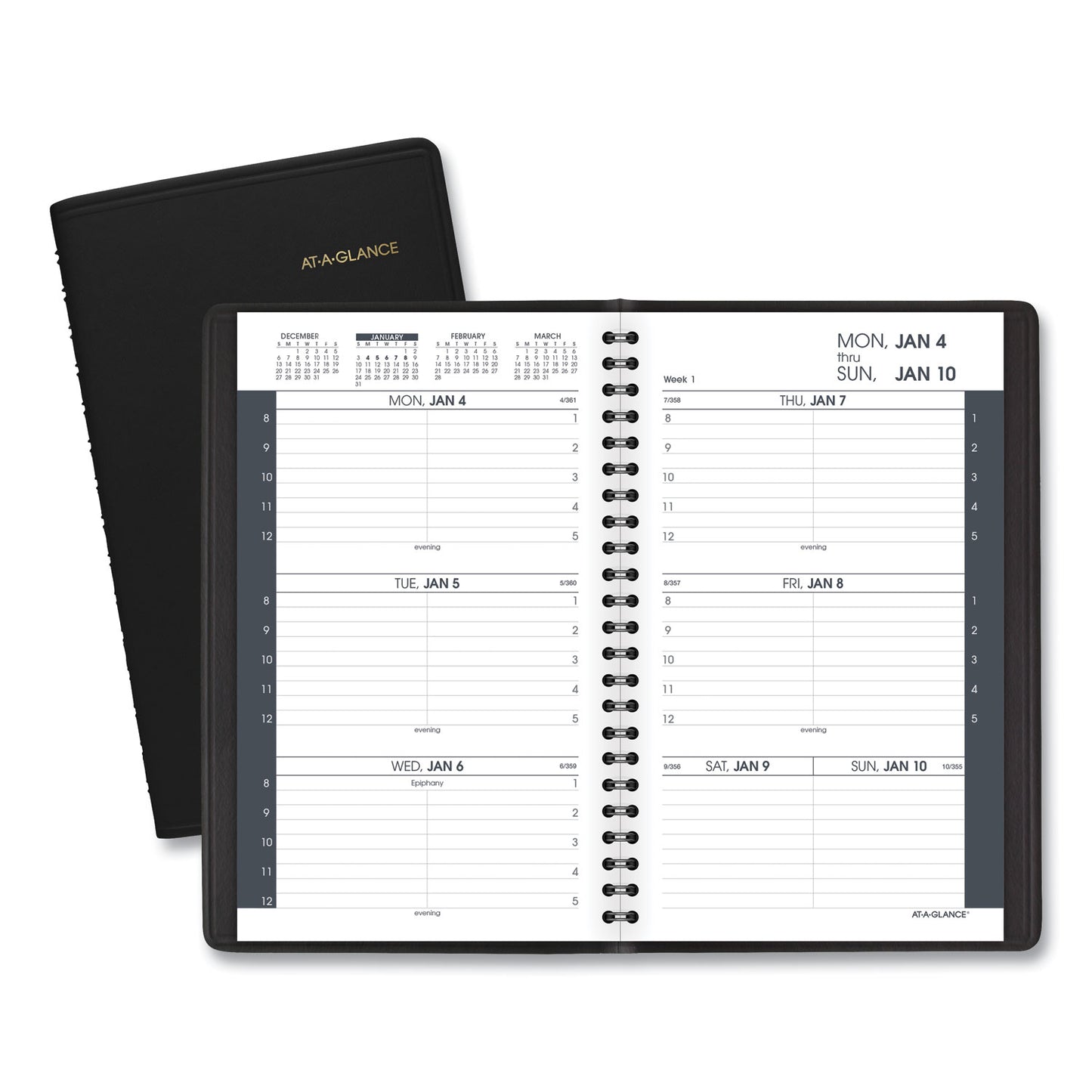 AT-A-GLANCE Weekly Block Format Appointment Book Ruled for Hourly Appointments, 8 x 5, Black Cover, 12-Month (Jan to Dec): 2025 (7007505)