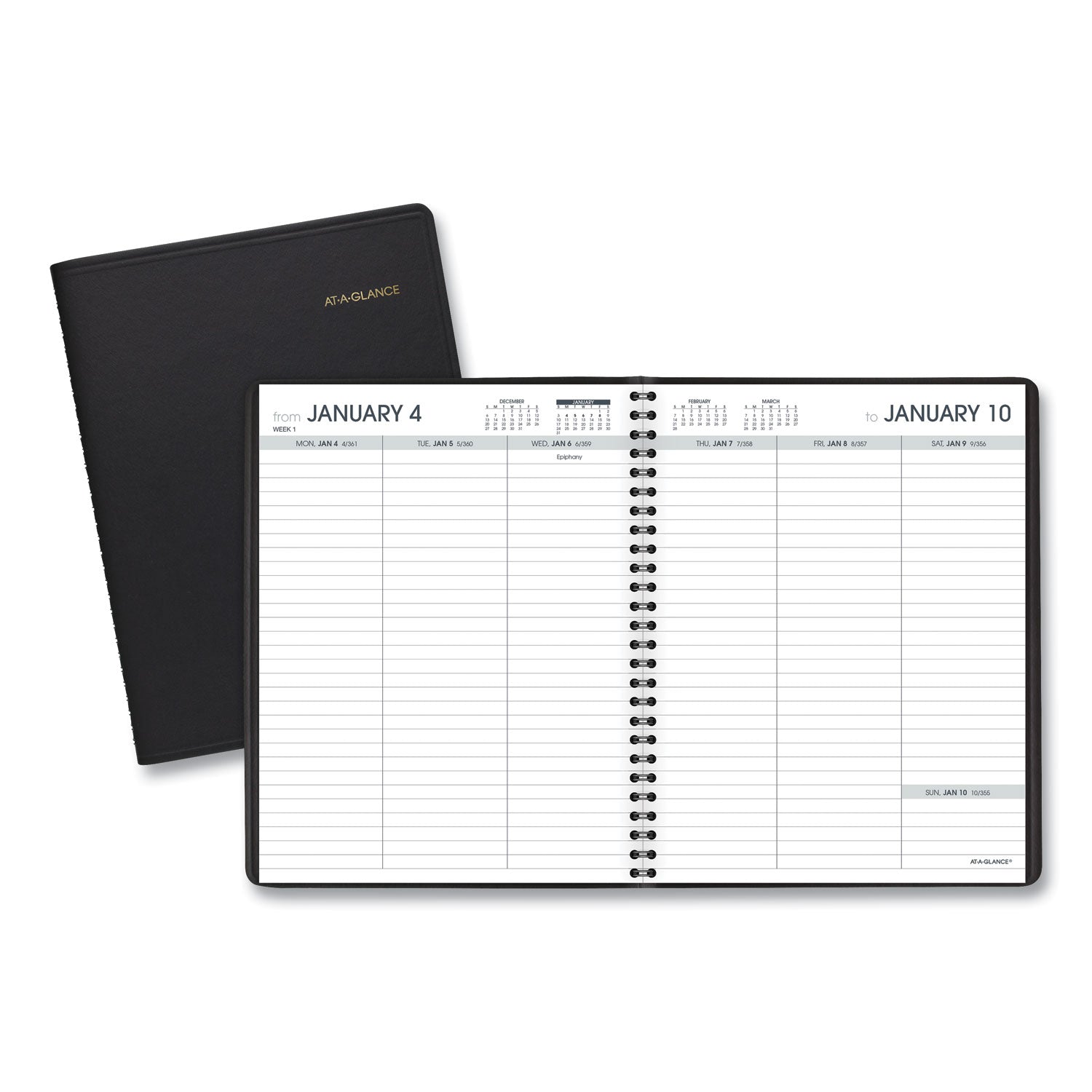 AT-A-GLANCE Weekly Planner Ruled for Open Scheduling, 8.75 x 6.75, Black Cover, 12-Month (Jan to Dec): 2025 (7085505)