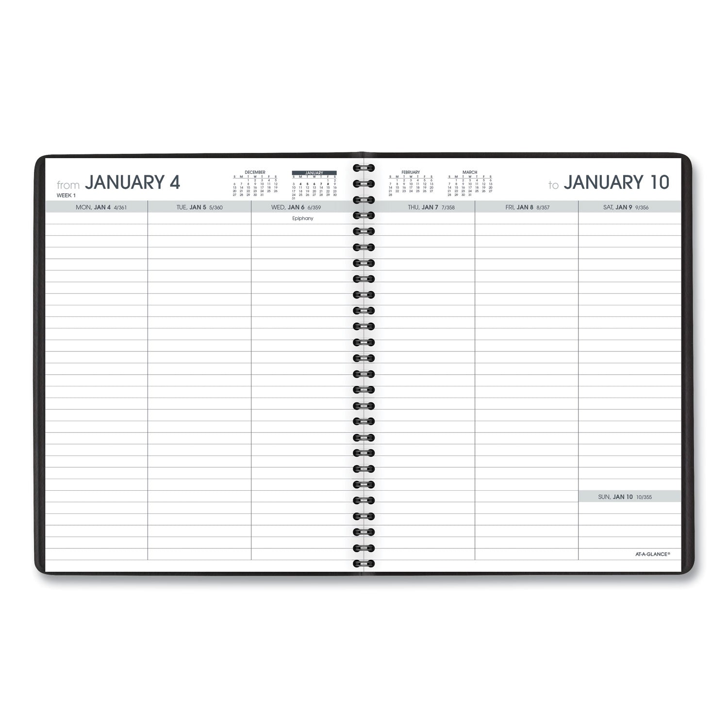 AT-A-GLANCE Weekly Planner Ruled for Open Scheduling, 8.75 x 6.75, Black Cover, 12-Month (Jan to Dec): 2025 (7085505)