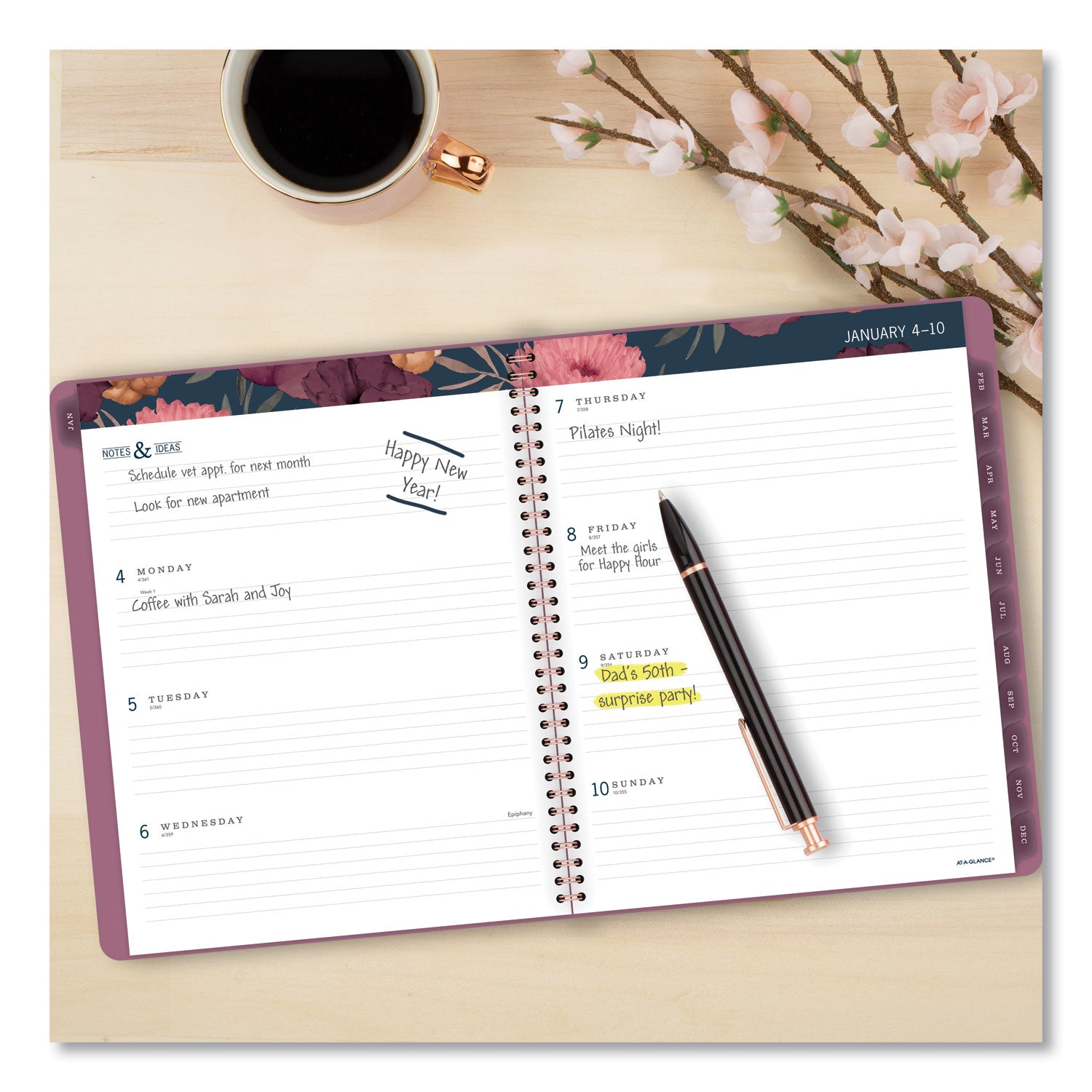 AT-A-GLANCE Dark Romance Weekly/Monthly Planner, Floral Artwork, 11 x 8.5, Multicolor Cover, 13-Month: Jan 2025 to Jan 2026 (5254905)