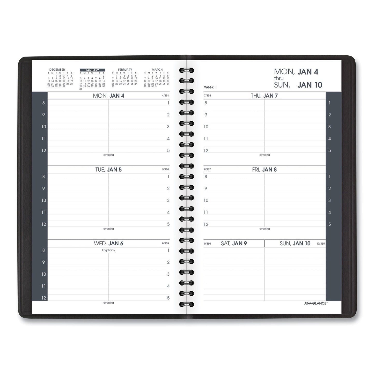 AT-A-GLANCE Weekly Block Format Appointment Book Ruled for Hourly Appointments, 8 x 5, Black Cover, 12-Month (Jan to Dec): 2025 (7007505)