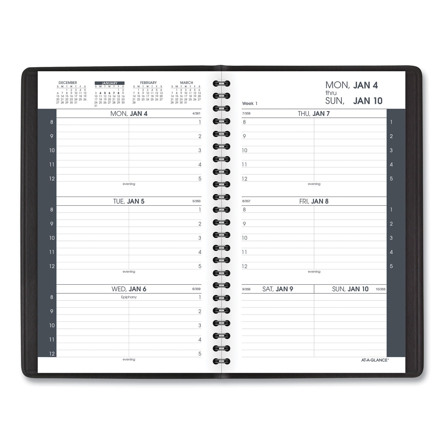 AT-A-GLANCE Weekly Block Format Appointment Book Ruled for Hourly Appointments, 8 x 5, Black Cover, 12-Month (Jan to Dec): 2025 (7007505)