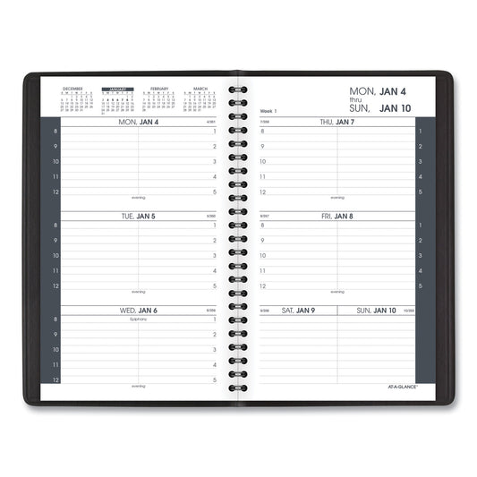 AT-A-GLANCE Weekly Block Format Appointment Book Ruled for Hourly Appointments, 8 x 5, Black Cover, 12-Month (Jan to Dec): 2025 (7007505)