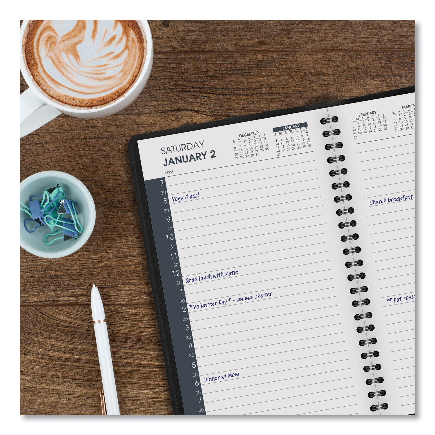 AT-A-GLANCE Daily Appointment Book with 30-Minute Appointments, 8 x 5, Black Cover, 12-Month (Jan to Dec): 2025 (7020705)