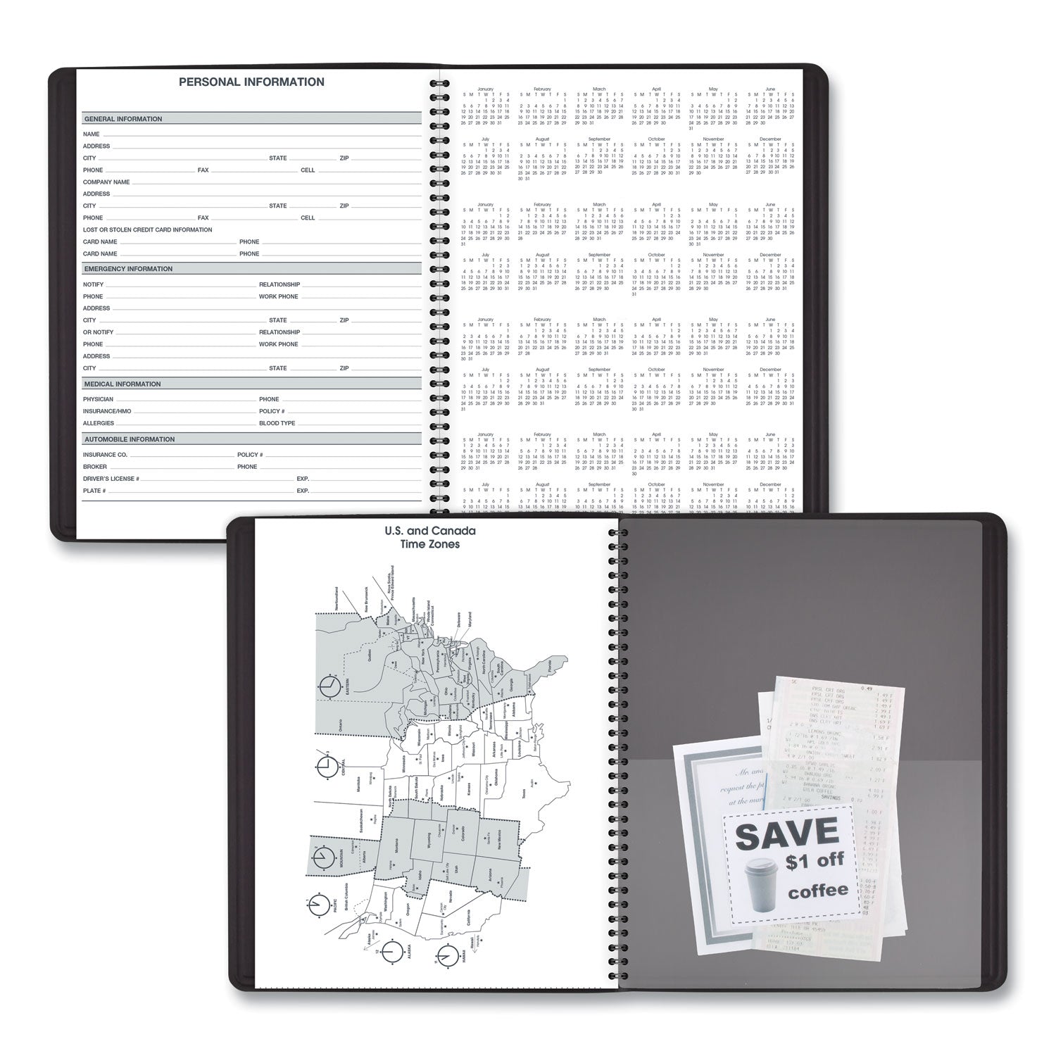 AT-A-GLANCE 24-Hour Daily Appointment Book, 11 x 8.5, Black Cover, 12-Month (Jan to Dec): 2025 (7021405)