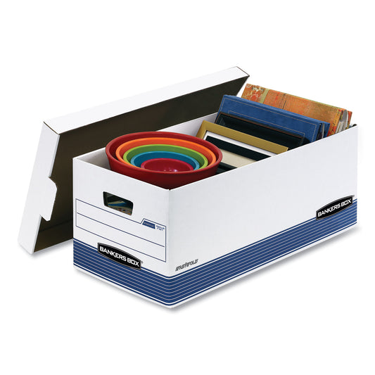 Bankers Box STOR/FILE Medium-Duty Storage Boxes, Letter Files, 12.88" x 25.38" x 10.25", White/Blue, 4/Carton (0070104)