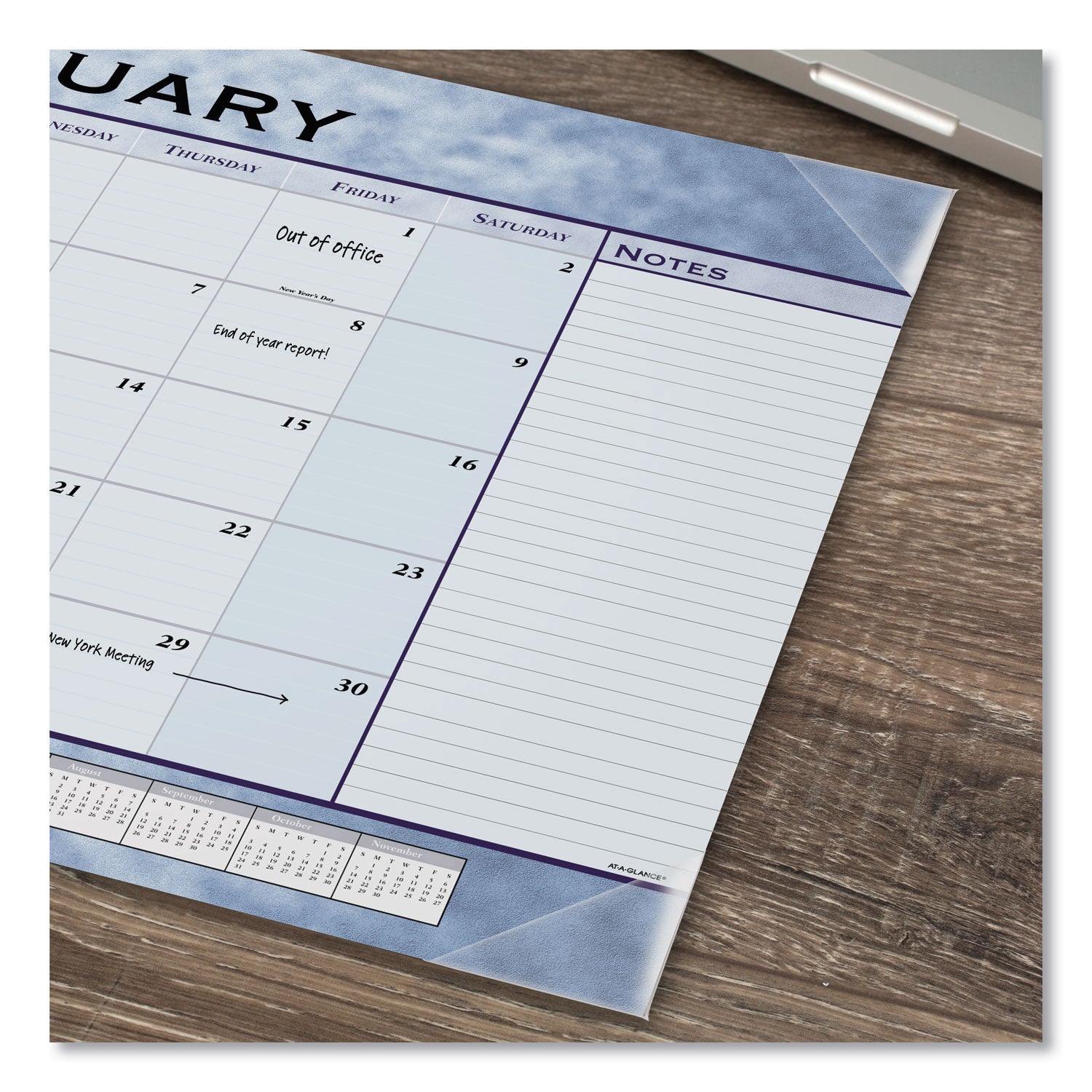 AT-A-GLANCE Slate Blue Desk Pad, 22 x 17, Blue Sheets, Clear Corners, 12-Month (Jan to Dec): 2025 (89701)