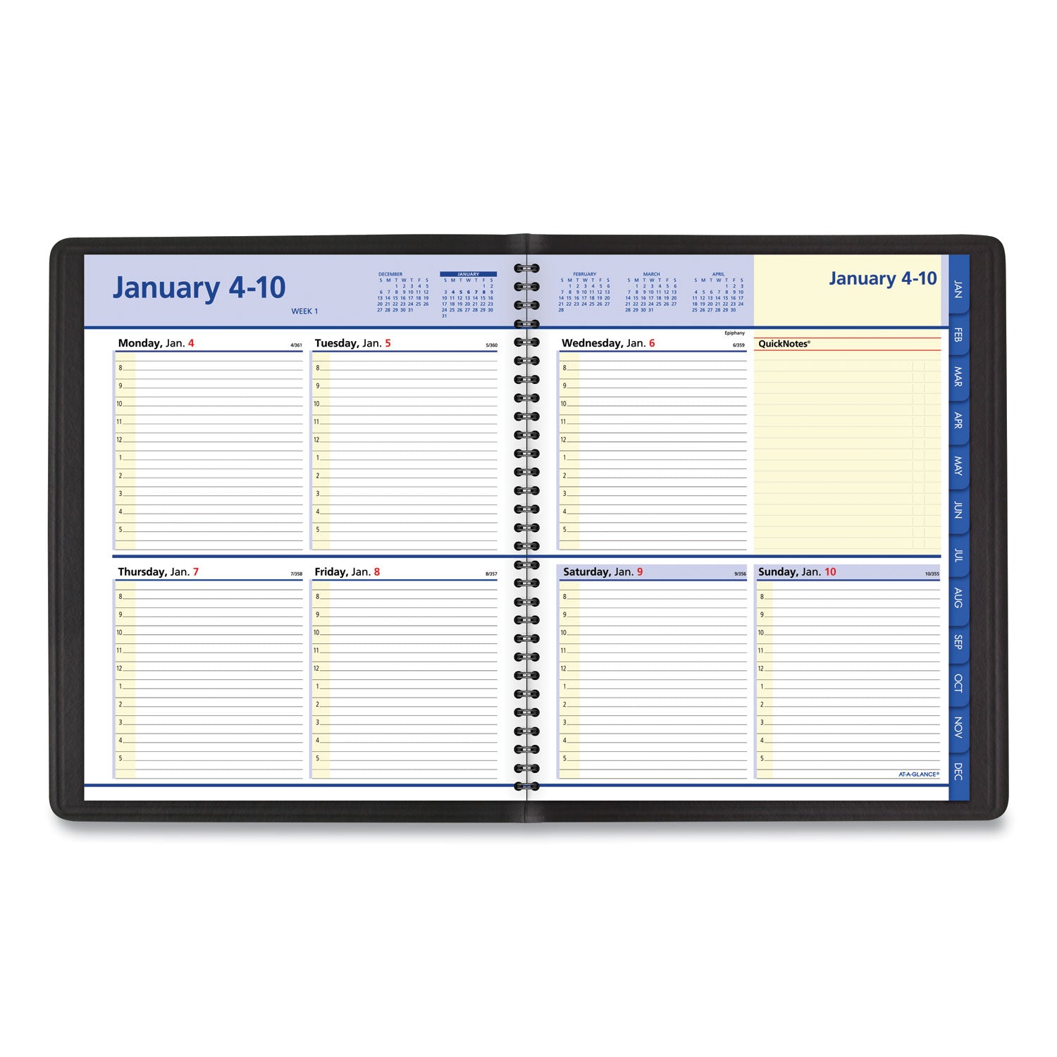 AT-A-GLANCE QuickNotes Weekly Block Format Appointment Book, 10 x 8, Black Cover, 12-Month (Jan to Dec): 2025 (760105)