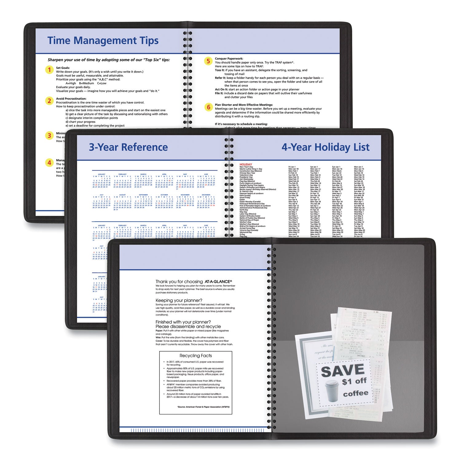 AT-A-GLANCE QuickNotes Weekly Block Format Appointment Book, 10 x 8, Black Cover, 12-Month (Jan to Dec): 2025 (760105)