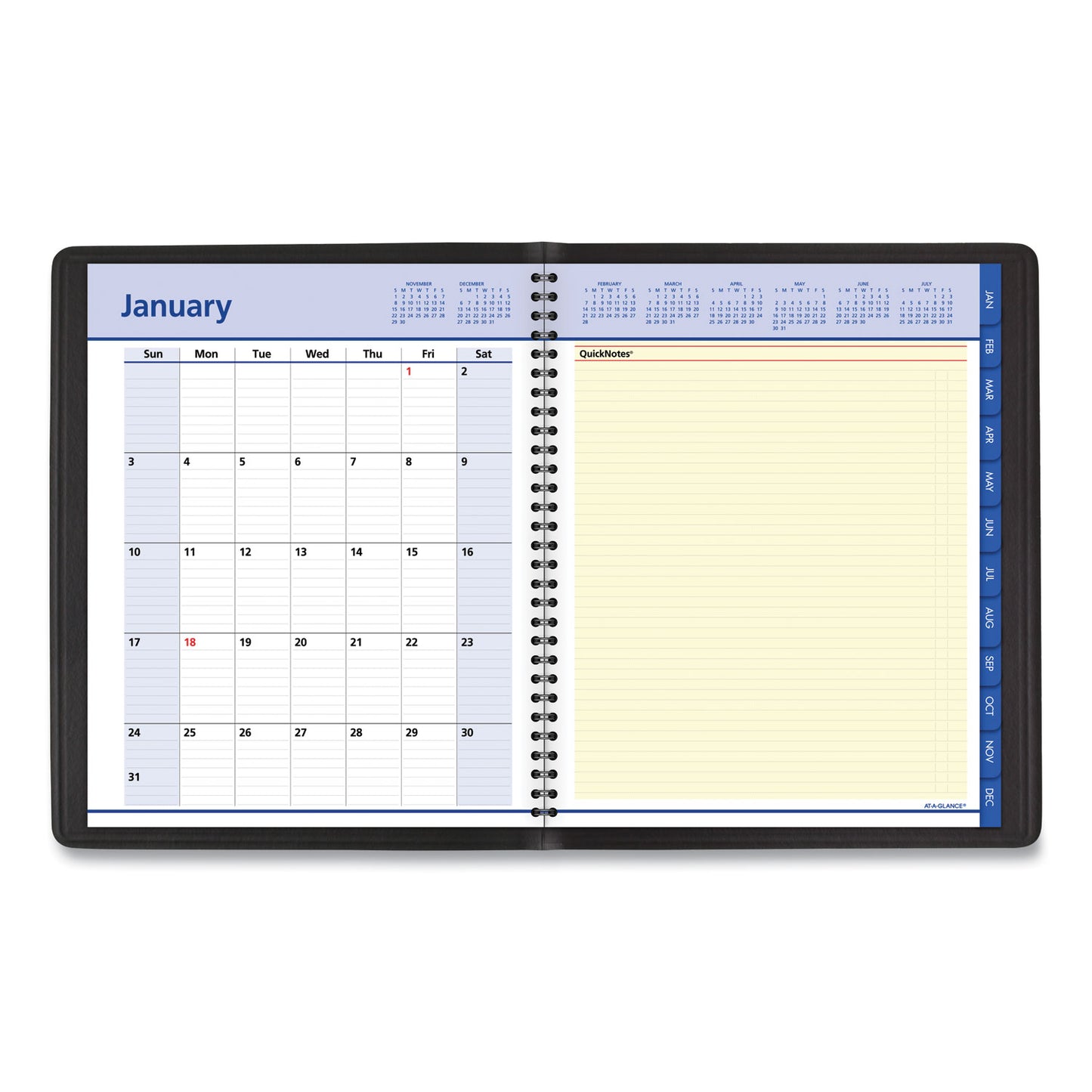 AT-A-GLANCE QuickNotes Weekly Block Format Appointment Book, 10 x 8, Black Cover, 12-Month (Jan to Dec): 2025 (760105)