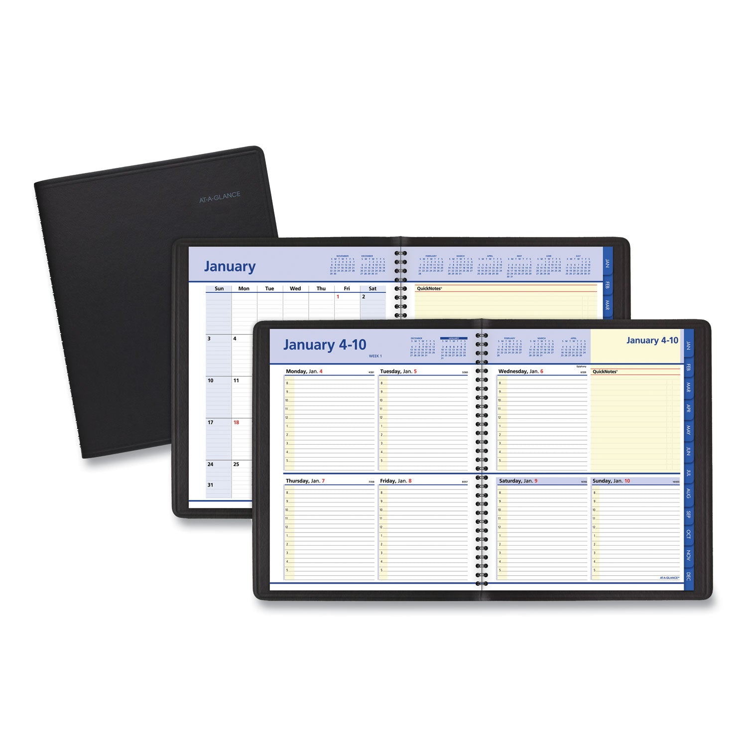 AT-A-GLANCE QuickNotes Weekly Block Format Appointment Book, 10 x 8, Black Cover, 12-Month (Jan to Dec): 2025 (760105)